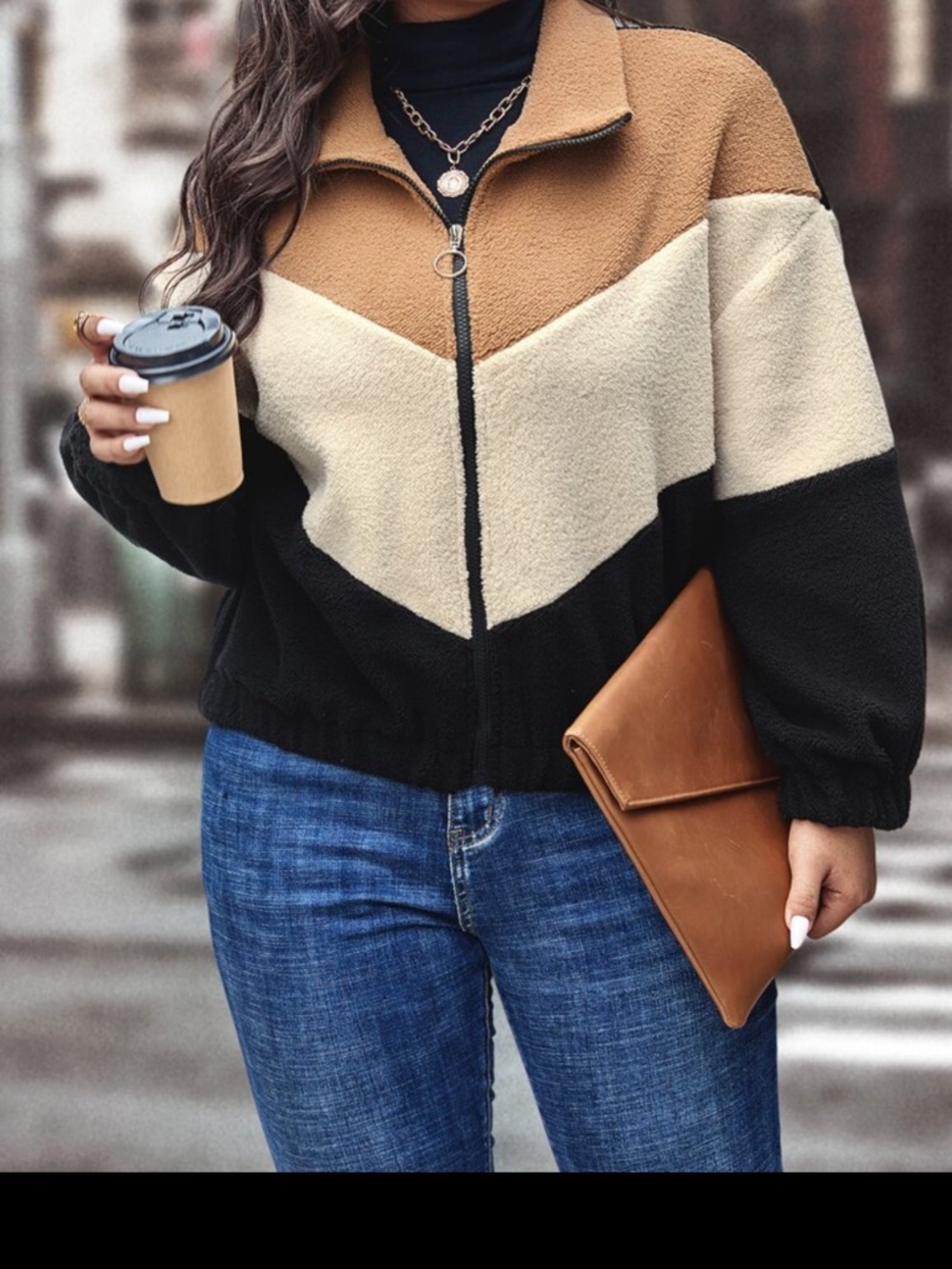 Colorblock Sherpa Zip Jacket - Picture 3 of 6